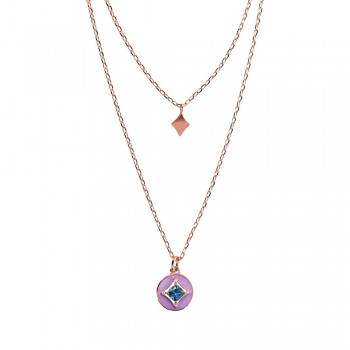 Κολιέ διπλό Bronzallure με ζιργκόν και σμάλτο λιλά, ροζ επίχρυσο