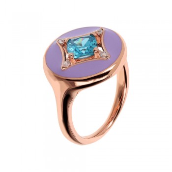Δαχτυλίδι Bronzallure με μοβ σμάλτο και μπλέ ζιργκόν, ροζ επιχρυσωμένο