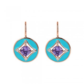 Σκουλαρίκια Bronzallure με σιέλ σμάλτο και ζιργκόν, ροζ επιχρυσωμένο