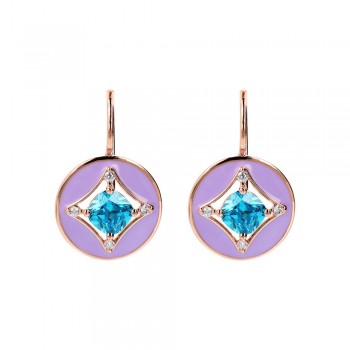 Σκουλαρίκια Bronzallure με μοβ σμάλτο και ζιργκόν, ροζ επιχρυσωμένο