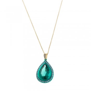 Κολιέ ροζέτα SALVATORE PLATA με λευκά και πράσινα ζιργκόν, ασήμι 925 