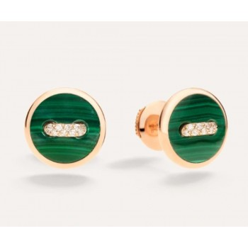 Σκουλαρίκια Pomellato Pom-Pom Dot με μαλαχίτη και λευκά διαμάντια, ροζ και λευκός χρυσός Κ18