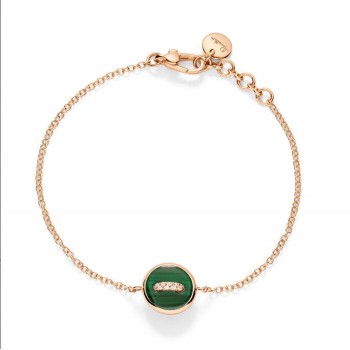 Βραχιόλι Pomellato Pom-Pom Dot με φίλντισι,μαλαχίτη και λευκά διαμάντια, ροζ χρυσός Κ18