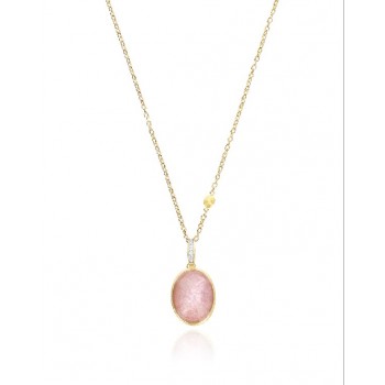 Μενταγιόν NANIS, Dancing in the rain με strawberry quartz και διαμάντια, κίτρινος χρυσός Κ18