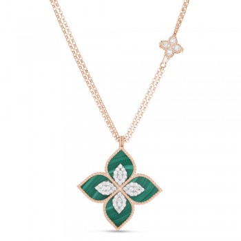 Κολιέ Roberto Coin με διαμάντια,μαλαχίτη και ρουμπίνι, ροζ χρυσός Κ18