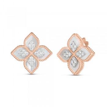 Σκουλαρίκια Roberto Coin με διαμάντια,mother of pearl και ρουμπίνι, ροζ χρυσός Κ18