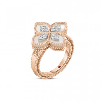 Δαχτυλίδι Roberto Coin με διαμάντια,mother of pearl και ρουμπίνι, ροζ χρυσός Κ18