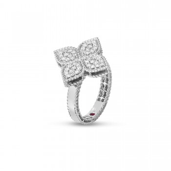 Δαχτυλίδι Roberto Coin με διαμάντια και ρουμπίνι, συλλογή Princess Flower, λευκός χρυσός Κ18