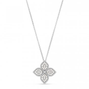 Κολιέ Roberto Coin με διαμάντια και ρουμπίνι, συλλογή Princess Flower, λευκός χρυσός Κ18