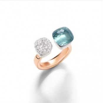 Δαχτυλίδι Pomellato Nudo με sky blue topaz και διαμάντια, ροζ και λευκό χρυσό Κ18
