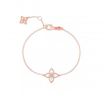 Βραχιόλι ROBERTO COIN Princess Flower με διαμάντια και ρουμπίνι, ροζ και λευκός χρυσός Κ18