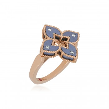 Δαχτυλίδι Roberto Coin με διαμάντια και ρουμπίνι, συλλογή Venetian Princess, ροζ χρυσός Κ18