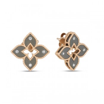 Σκουλαρίκια Roberto Coin με διαμάντια και ρουμπίνι, συλλογή Venetian Princess, ροζ χρυσός Κ18