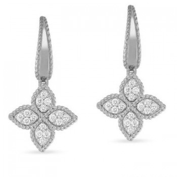 Σκουλαρίκια Roberto Coin με διαμάντια και ρουμπίνι, συλλογή Princess Flower, λευκός χρυσός Κ18