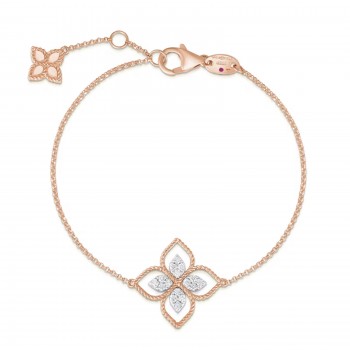 Βραχιόλι ROBERTO COIN Princess Flower με διαμάντια και ρουμπίνι, ροζ χρυσός Κ18