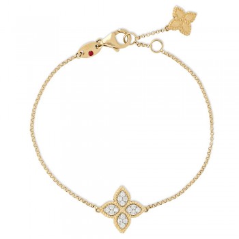 Βραχιόλι ROBERTO COIN Princess Flower με διαμάντια και ρουμπίνι, κίτρινος χρυσός Κ18