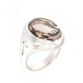 Δαχτυλίδι Gavello με smoke quartz, λευκός χρυσός Κ18